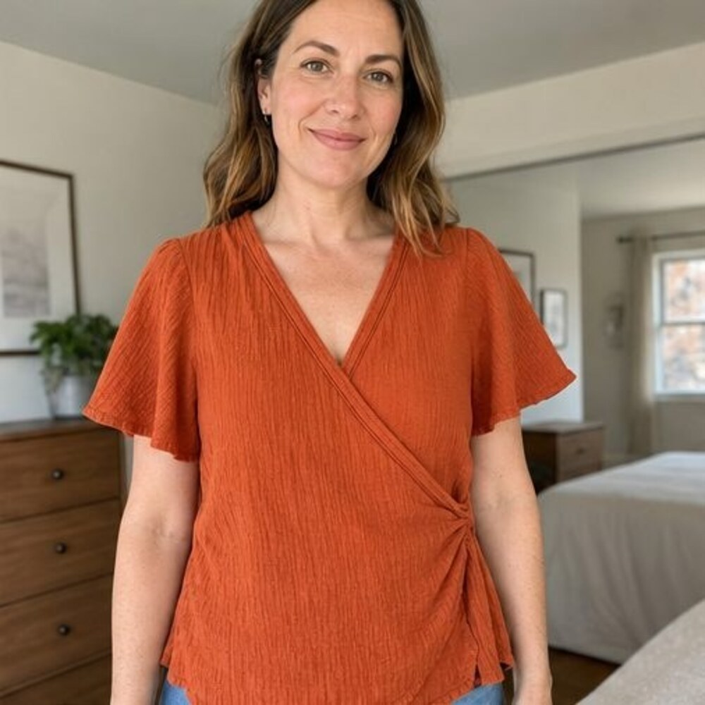 Blue Wrap Blouse - Picture 2 of 6